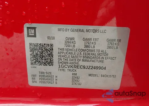 2018 Chevrolet Silverado 1500 2Lt from USA, damaged, VIN 1GCVKREC9JZ249904